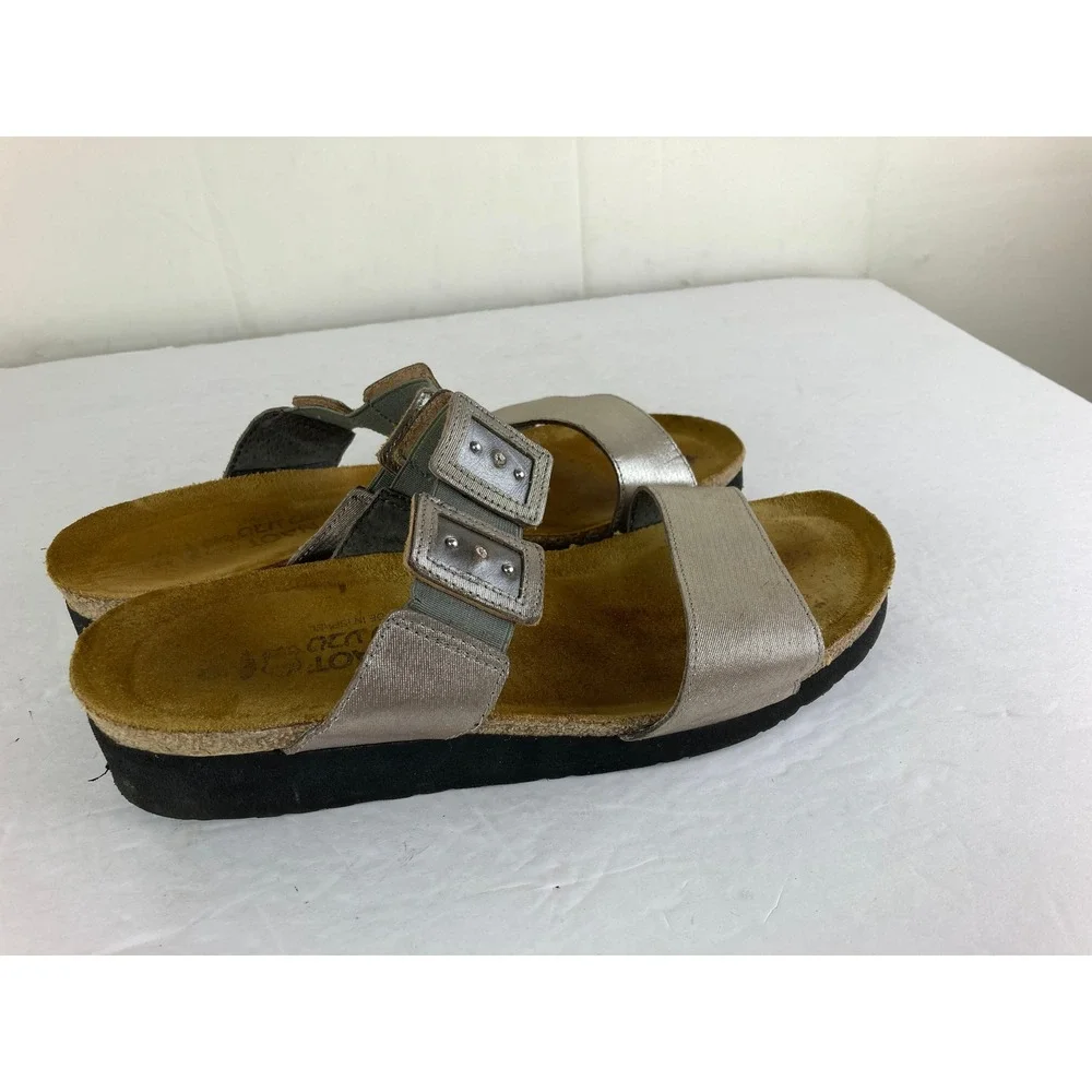 Naot Slide Sandals Womens 42 US 11 Pewter Silver Studded Wedge Comfort Shoes